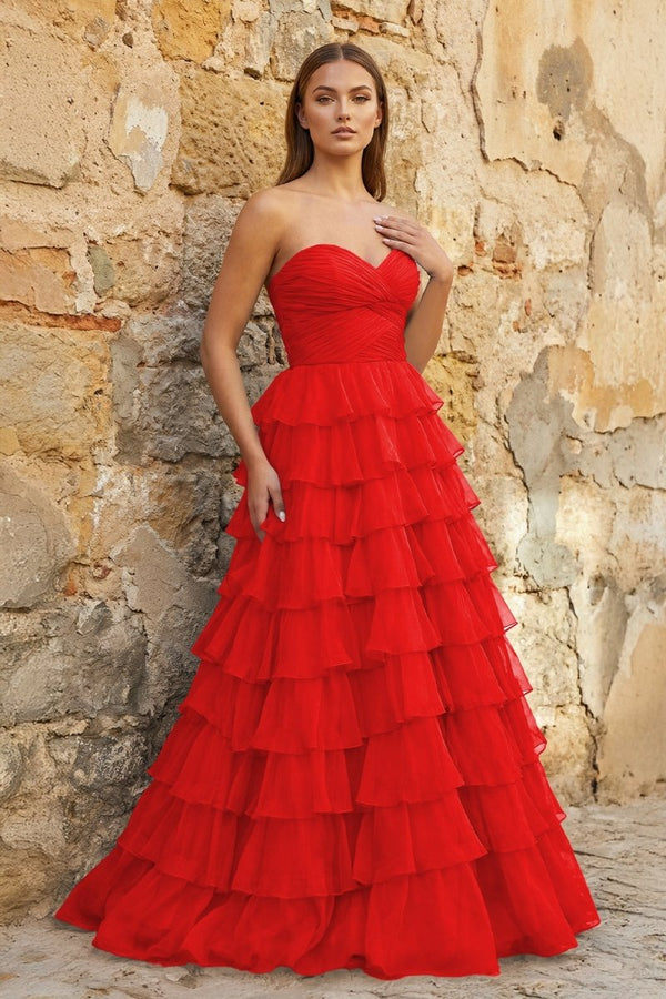 Sweetheart Blue Chiffon Tiered A - line Prom Dresses - KissProm
