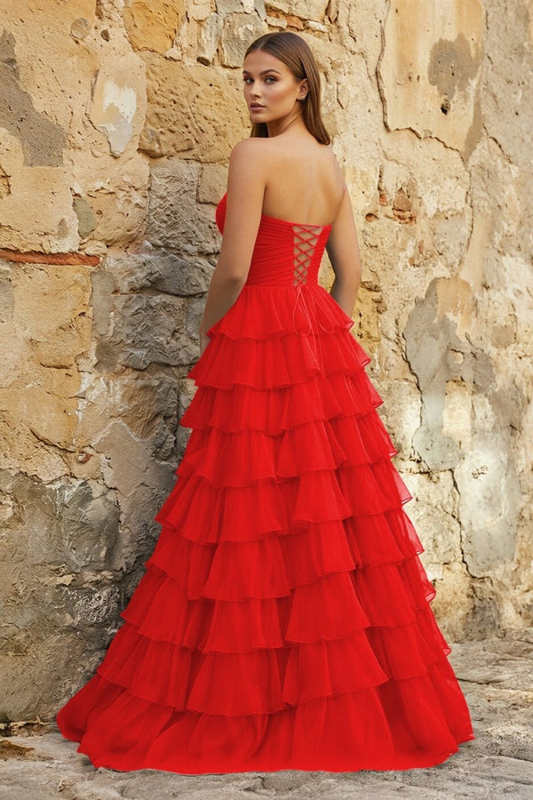 Sweetheart Blue Chiffon Tiered A - line Prom Dresses - KissProm