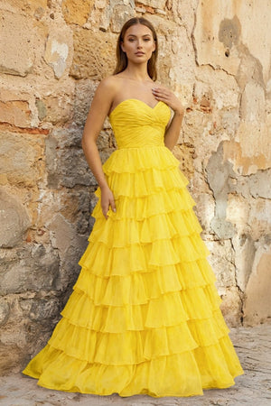 Sweetheart Blue Chiffon Tiered A - line Prom Dresses - KissProm
