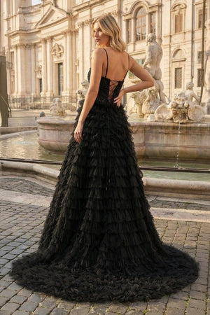 A - Line Tiered Sequins Tulle Long Prom Dress - KissProm