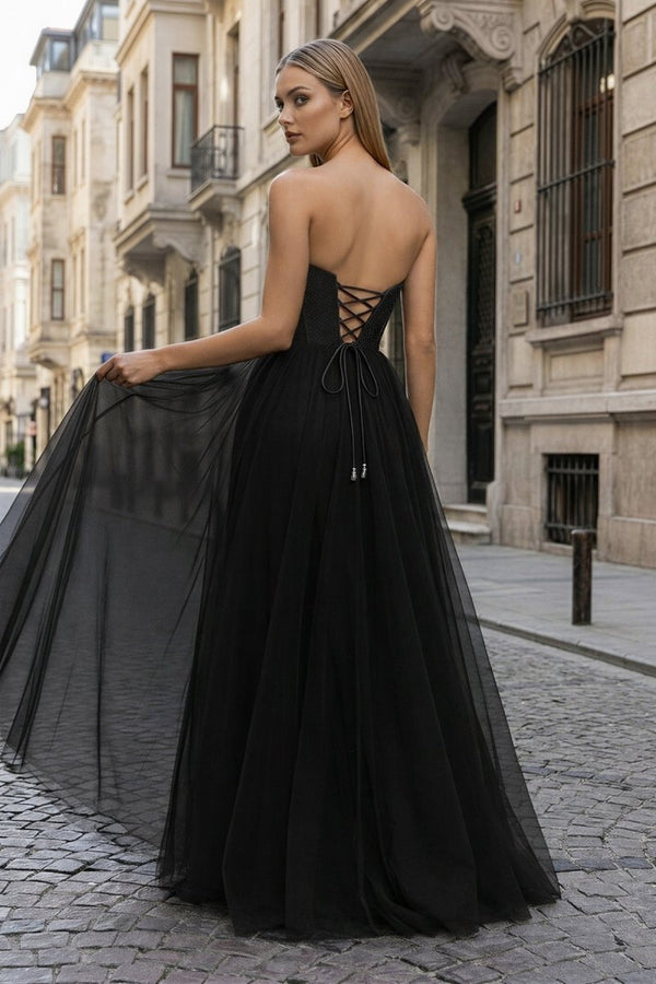 A - Line Sweetheart Beads Empire - Waist Sleeveless Prom Dress With Slit - KissProm