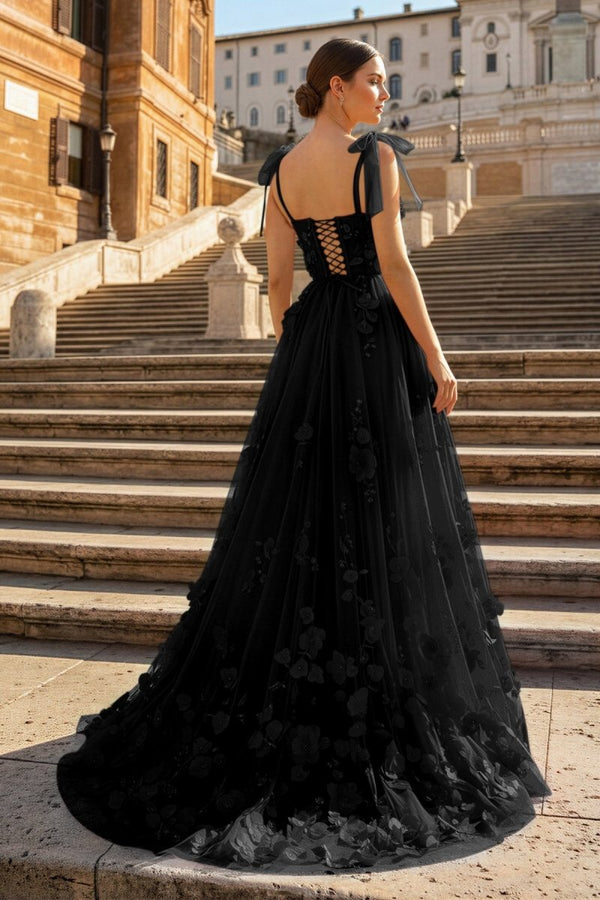 Scarlet Tulle A-line 3D Flower Long Prom Dress With Slit – Prom Dress by KissProm | Available at KissProm