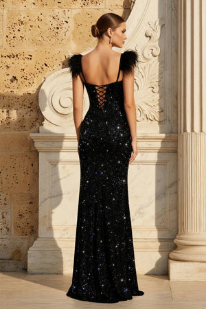 Sheath Glitter Jersey Long Prom Dress with Slit - KissProm