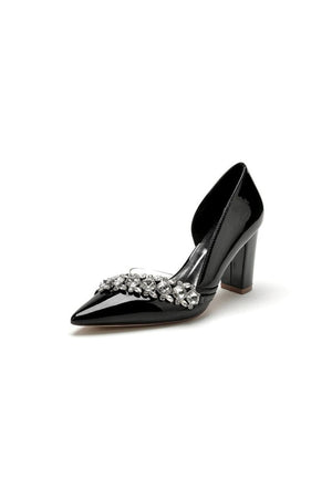 Black High Heels with Crystal Embellishments - KissProm