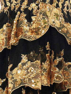 Ronda | Gold Off the Shoulder Applique Ruffle Homecoming Dress