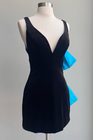 Blocca | Black Plunge V Bow Back Bodycon Mini Party Dress