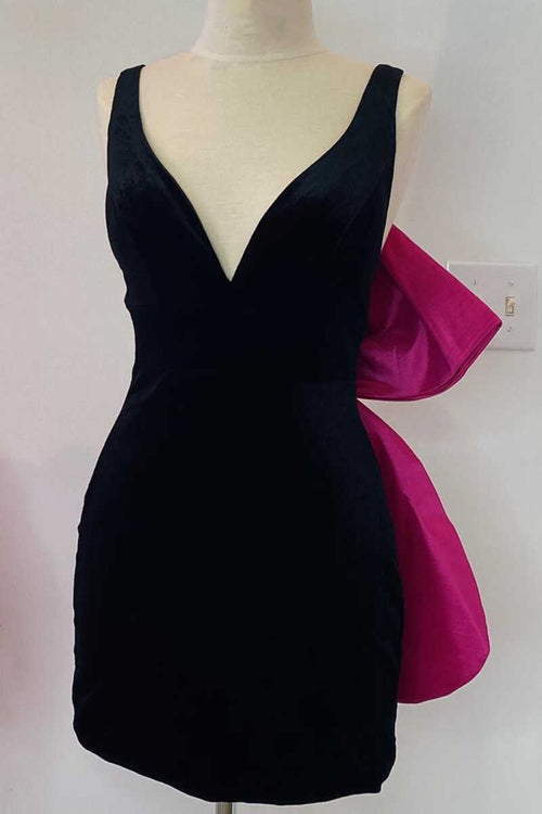Blocca | Black Plunge V Bow Back Bodycon Mini Party Dress