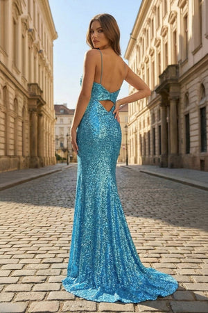 Sheath Spaghetti Strap Sequin Prom Dress with Slit - KissProm