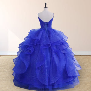 Maelle | Royal Blue Spaghetti Strap Quinceanera Dresses V-neck with Ruffles