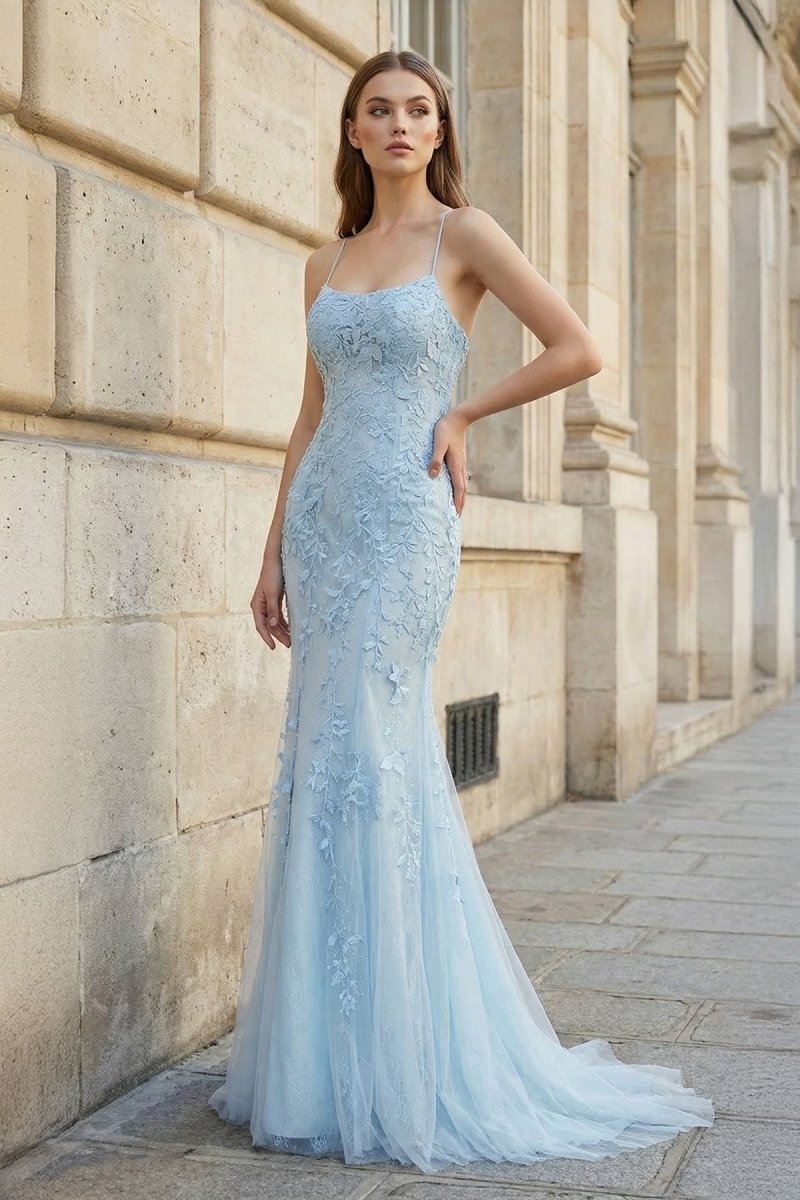 Mermaid Spaghetti Straps Lace Prom Dress - KissProm