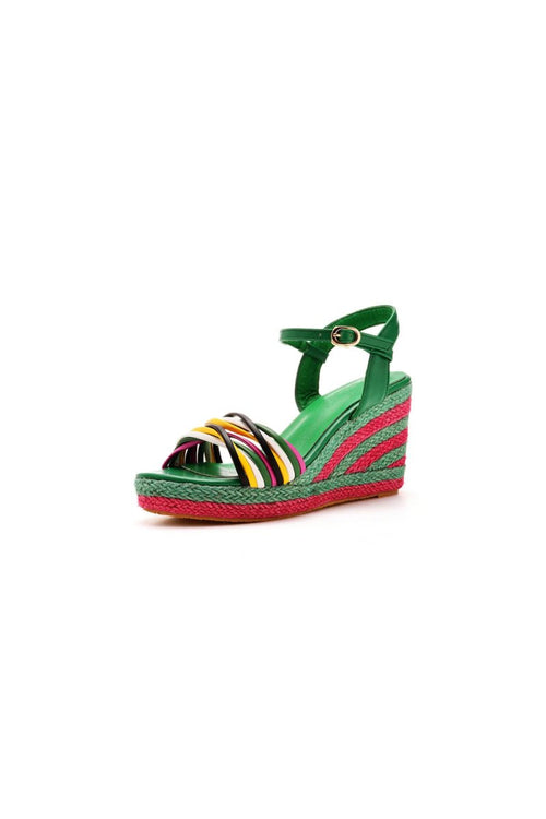 Bohemian Open Toe Platform Sandals Woven Straw Wedges - KissProm