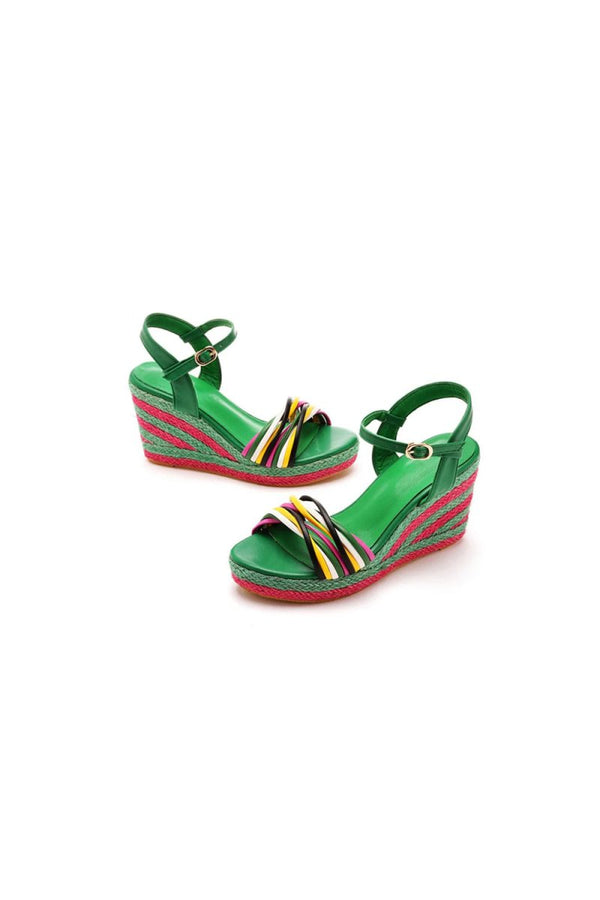 Bohemian Open Toe Platform Sandals Woven Straw Wedges - KissProm