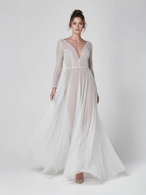 Frayah | Bohemian A - Line Sparkly Sequined Luxury Wedding Dresses - KissProm