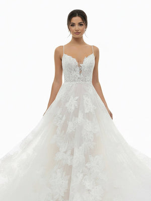 Boho White A - Line Lace Appliques Wedding Dress - KissProm