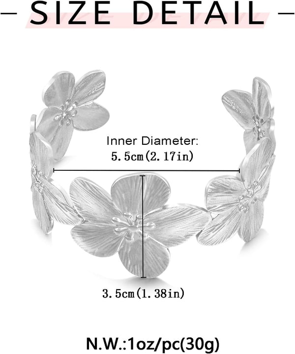 Boho Floral Chunky Wide Open Bracelets