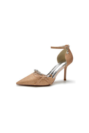 Bow Sequin Pointed Toe High Heels - KissProm