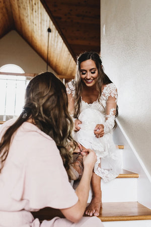 Brilliant Lace Bohemian Deep-V Back Cathedral Train Wedding Dress