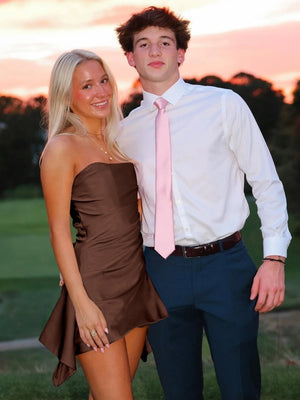 Brown - Strapless Sheath Irregular Hem Satin Short Homecoming & Cocktail Dress - KissProm