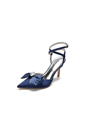 Buckle Strap Bow Pointed Toe High Heels - KissProm