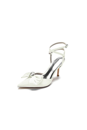 Buckle Strap Bow Pointed Toe High Heels - KissProm