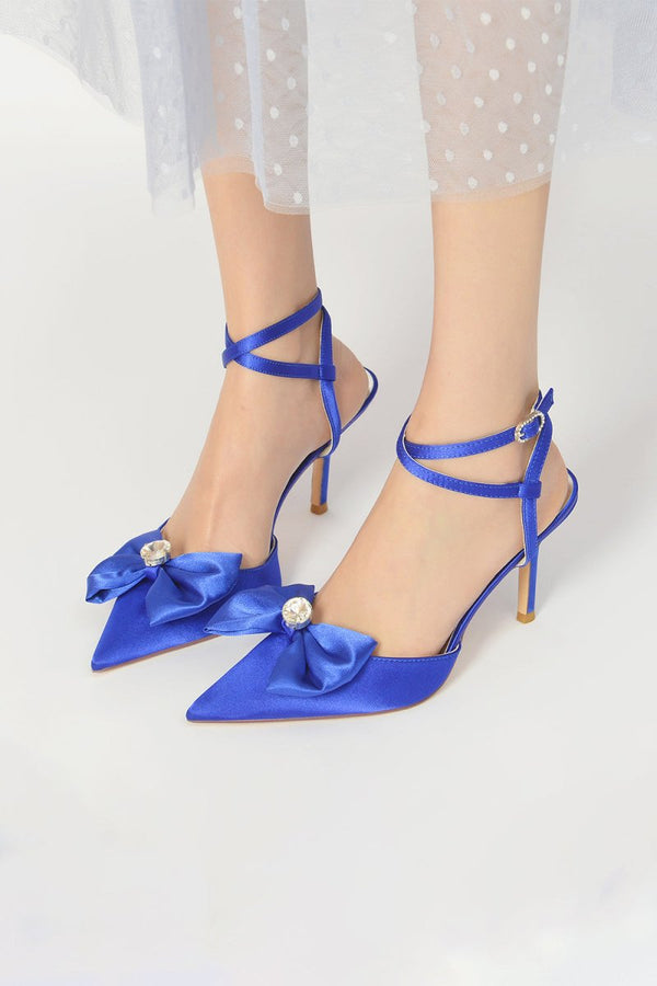 Buckle Strap Bow Pointed Toe High Heels - KissProm