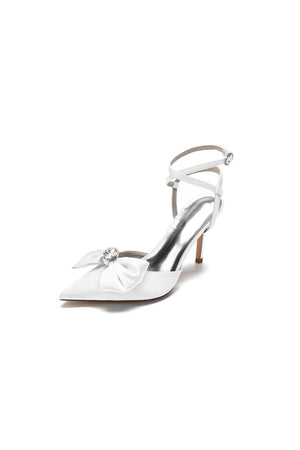 Buckle Strap Bow Pointed Toe High Heels - KissProm