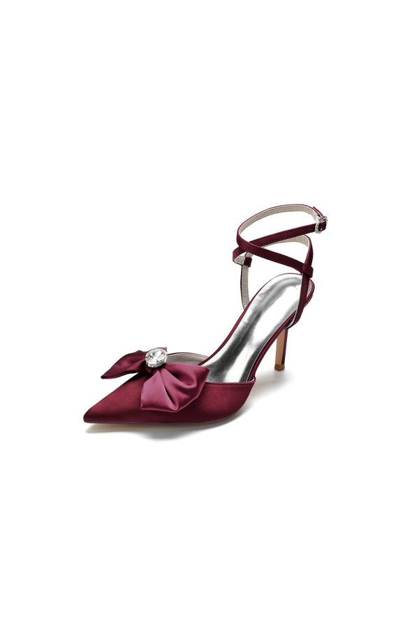 Buckle Strap Bow Pointed Toe High Heels - KissProm