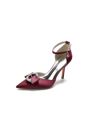 Buckle Strap Pointed Toe High Heels - KissProm