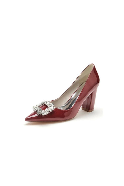 Burgundy High Heels with Crystal Embellishment - KissProm