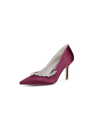 Burgundy High Heels with Crystal Embellishments - KissProm