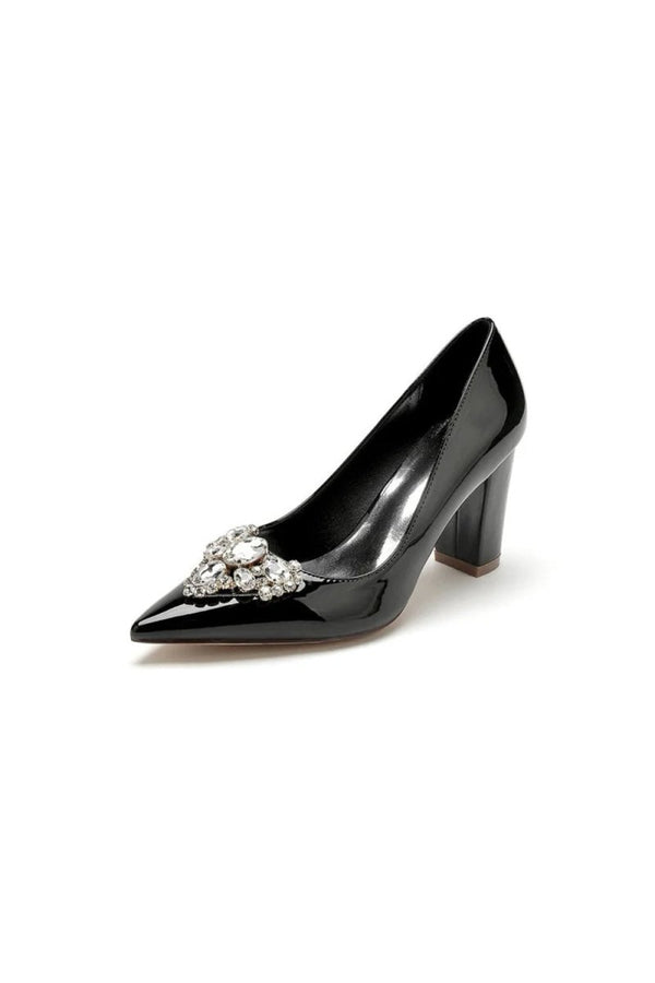 Burgundy High Heels with Gemstone - Adorned Golden Buckle - KissProm