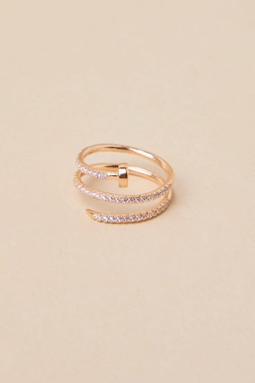 Multilayer Gold Open Circle Rings with Rhinestones - KissProm