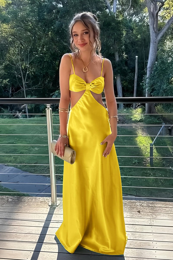 KissProm-Caeli Red Sheath Spaghetti Straps Long Satin Prom Dresses With Cut out