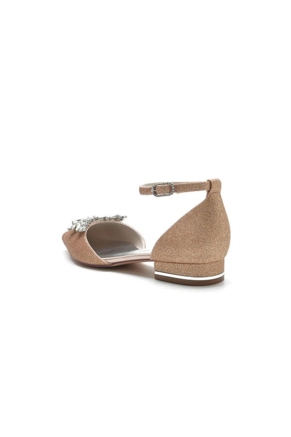 Casual Pointed Toe Ankle Strap Low Heels with Rhinestone - KissProm