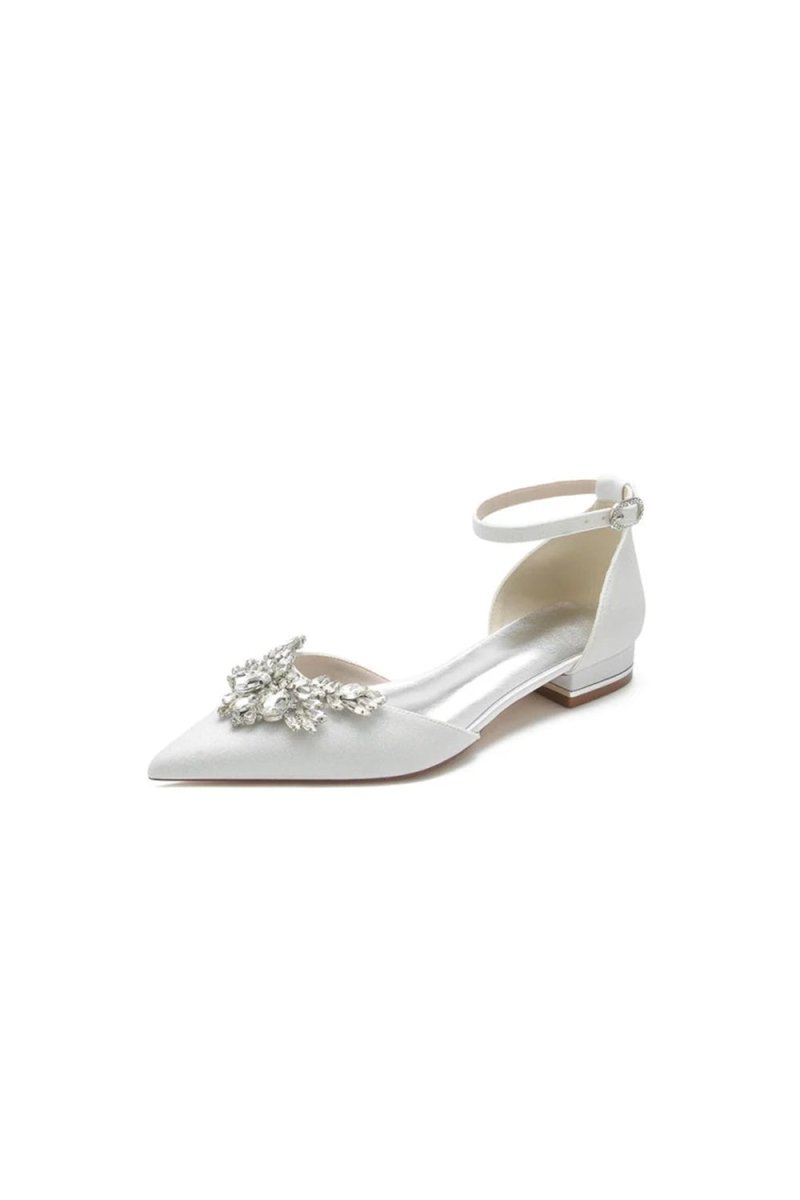 Casual Pointed Toe Ankle Strap Low Heels with Rhinestone - KissProm