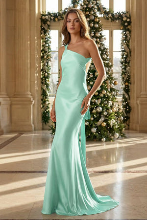 Yellow - One Shoulder Sheath Satin Backless Long Prom Dresses - KissProm