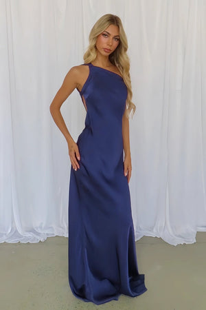 Yellow - One Shoulder Sheath Satin Backless Long Prom Dresses - KissProm