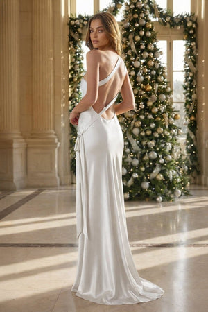 Yellow - One Shoulder Sheath Satin Backless Long Prom Dresses - KissProm