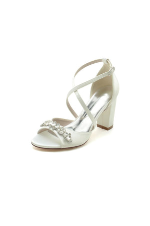 Champagne Cross - Strap High Heels with Crystal Embellishments - KissProm