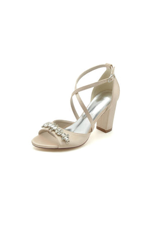 Champagne Cross - Strap High Heels with Crystal Embellishments - KissProm