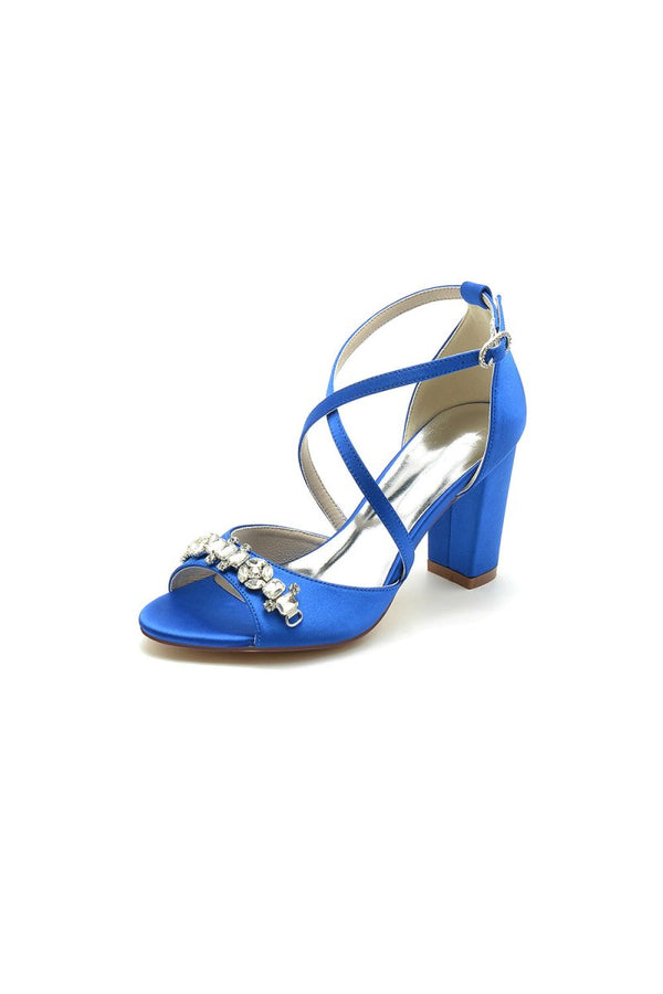 Champagne Cross - Strap High Heels with Crystal Embellishments - KissProm