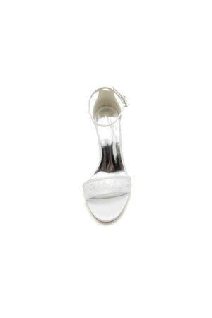 Champagne High Heels with Transparent Heel and Lace Ankle Strap - KissProm