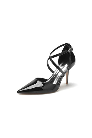 Champagne Patent Leather Wedding Shoes with Straps - KissProm