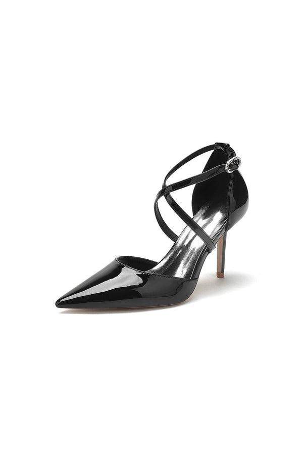 Champagne Patent Leather Wedding Shoes with Straps - KissProm