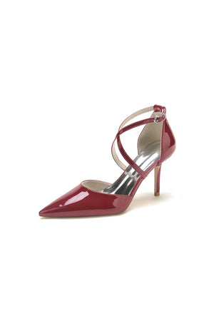 Champagne Patent Leather Wedding Shoes with Straps - KissProm