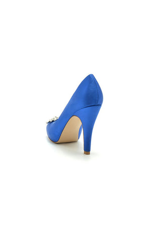 Champagne Satin High Heels with Crystal Flower Ornament - KissProm