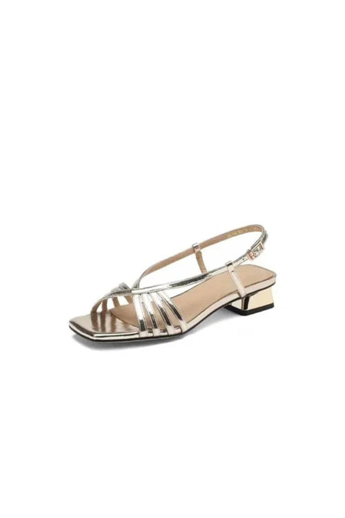 Champagne Sparkly Open Toe Low Heel Sandal - KissProm