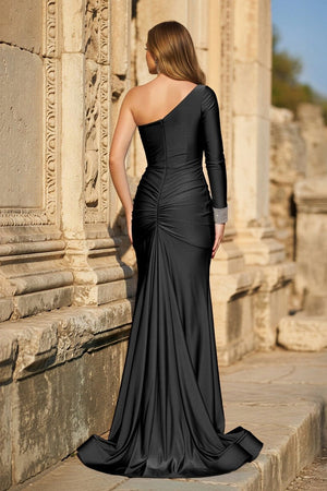 Blue One - Sleeve Mermaid Long Gown with Slit - KissProm