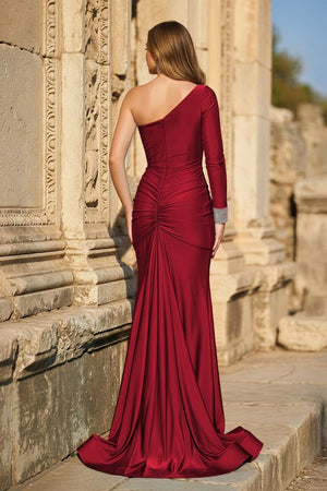 Blue One - Sleeve Mermaid Long Gown with Slit - KissProm