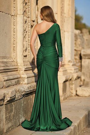 Blue One - Sleeve Mermaid Long Gown with Slit - KissProm